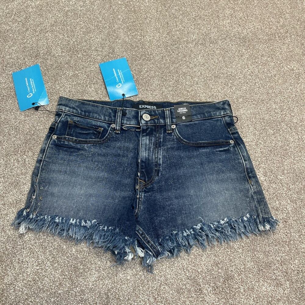 inidie sleaze punk edgy Micro Mini Shorts 6 Dark Wash indigo Frayed Safety Pin
